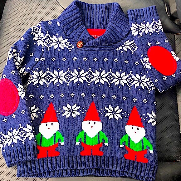 FAIR ISLE ELBOW PATCH COWL NECK SWEATER GNOME SNOWFLAKE PATTERN BOYS SIZE 2T - Picture 2 of 6